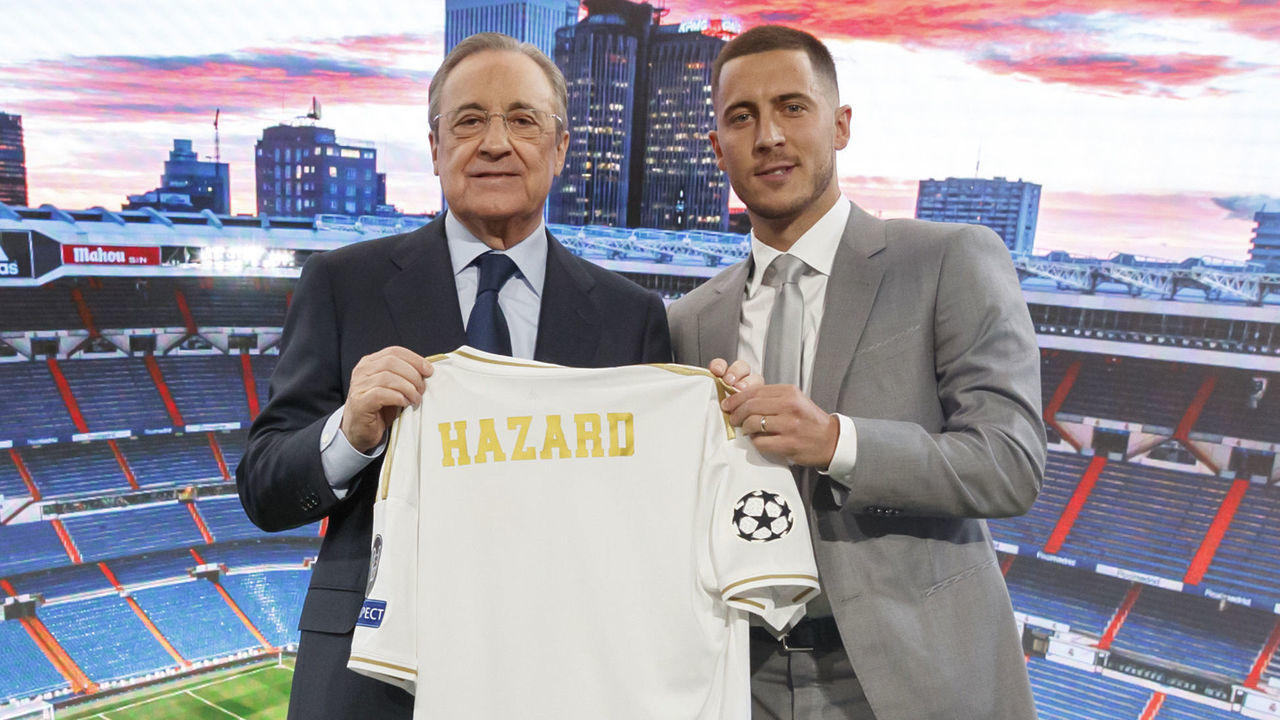 MADRID, SPAIN - JUNE 13: Eden Hazard of Real Madrid during his official presentation at Estadio Santiago Bernabeu on June 13, 2019 in Madrid, Spain.