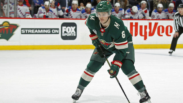 ST. PAUL, MN - MARCH 16: Ryan Donato #6 of the Minnesota Wild lines up during a game with the New York Rangers at Xcel Energy Center on March 16, 2019 in St. Paul, Minnesota.