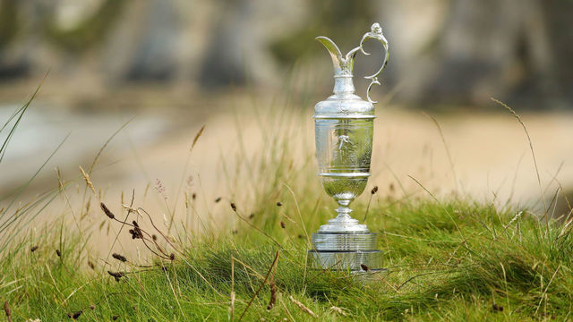 PORTRUSH, NORTHERN IRELAND - JULY 16: The Claret Jug is seen during a practice round prior to the 148th Open Championship held on the Dunluce Links at Royal Portrush Golf Club on July 16, 2019 in Portrush, United Kingdom.