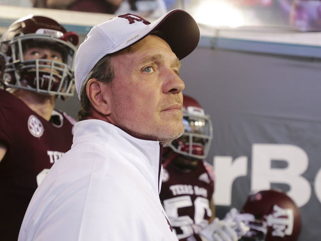 JACKSONVILLE, FL - DECEMBER 31: Texas A&M Aggies head coach Jimbo Fisher looks on during the Taxpayer Gator Bowl game between the NC State Wolfpack and the Texas A&M Aggies on December 31, 2018 at TIAA Bank Field in Jacksonville, Fl.
