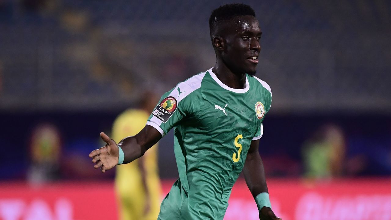 Senegal's midfielder Idrissa Gueye celebrates after scoring during the 2019 Africa Cup of Nations (CAN) quarter final football match between Senegal and Benin at the 30 June stadium in Cairo on July 9, 2019.