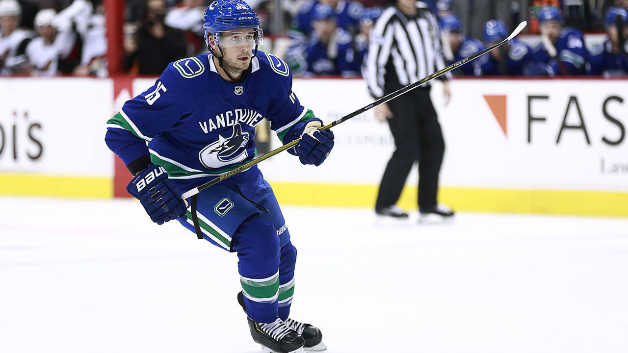 VANCOUVER, BC - FEBRUARY 21: Ryan Spooner #15 of the Vancouver Canucks during their NHL game against the Arizona Coyotes at Rogers Arena February 21, 2019 in Vancouver, British Columbia, Canada. Arizona won 3-2.