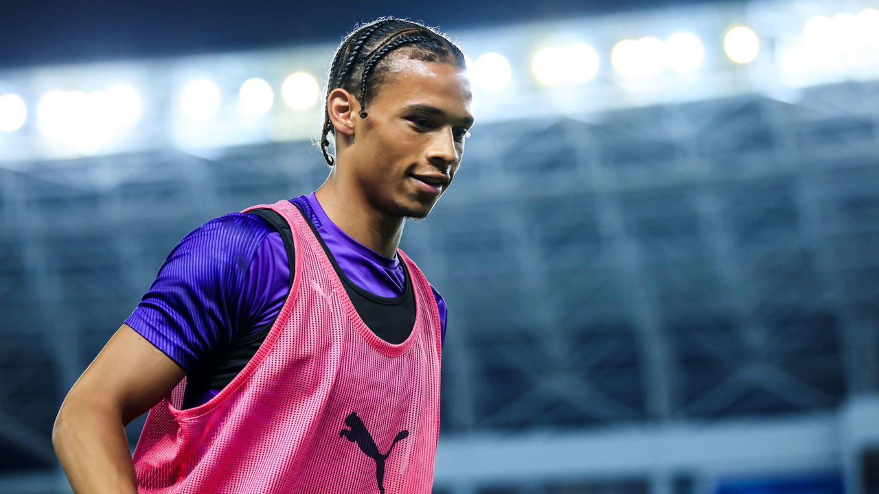 NANJING, CHINA - JULY 16: Leroy Sane of Manchester City looks on during the open training session at Yuanshen Stadium on July 16, 2019 in Shanghai, China.
