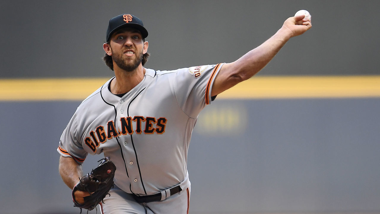 MILWAUKEE, WISCONSIN - JULY 13: Madison Bumgarner #40 of the San Francisco Giants pitches a pitch during the first inning against the Milwaukee Brewers at Miller Park on July 13, 2019 in Milwaukee, Wisconsin.