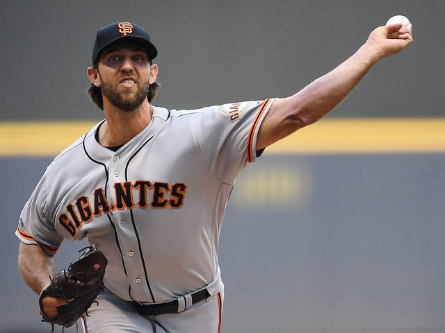 MILWAUKEE, WISCONSIN - JULY 13: Madison Bumgarner #40 of the San Francisco Giants pitches a pitch during the first inning against the Milwaukee Brewers at Miller Park on July 13, 2019 in Milwaukee, Wisconsin.