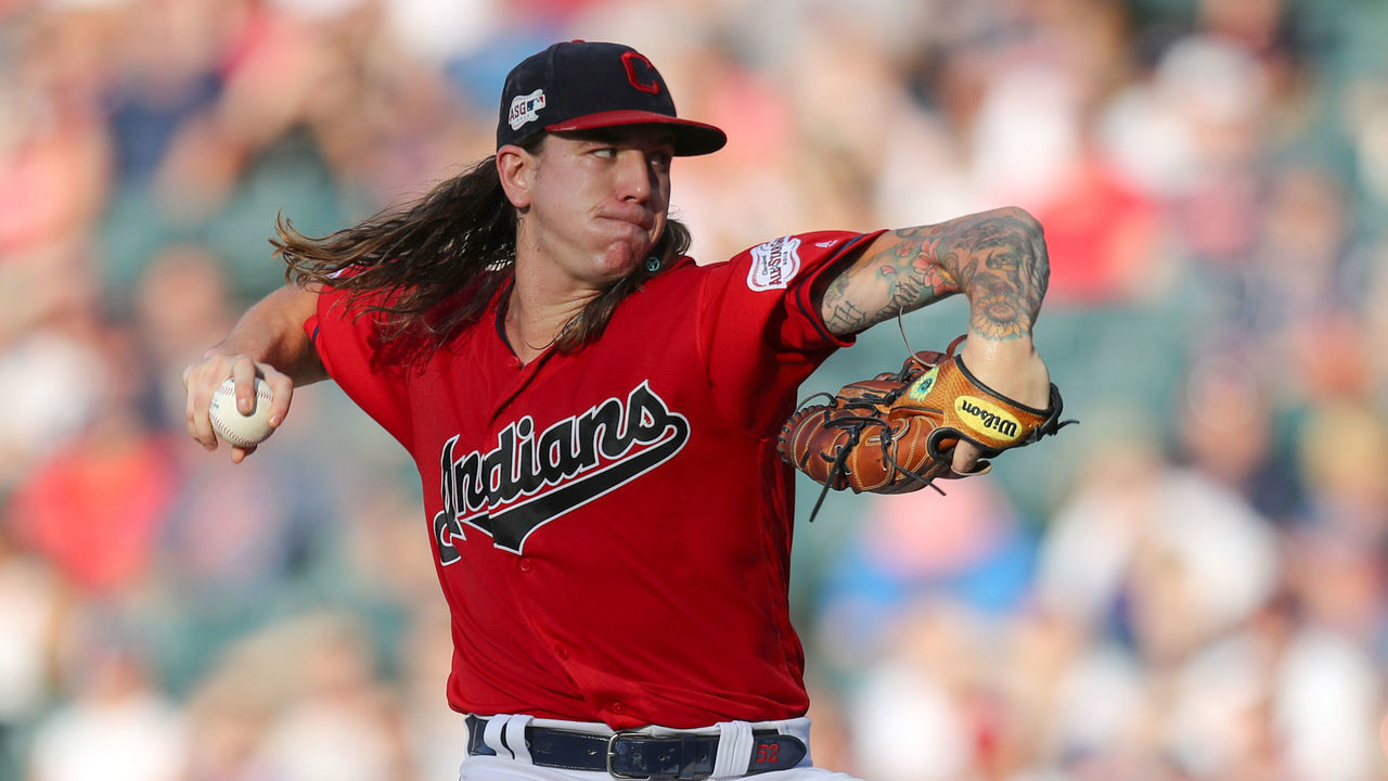CLEVELAND, OH - JULY 17: Cleveland Indians starting pitcher Mike Clevinger (52) delivers a pitch to the plate during the first inning of the Major League Baseball game between the Detroit Tigers and Cleveland Indians on July 17, 2019, at Progressive Field in Cleveland, OH.