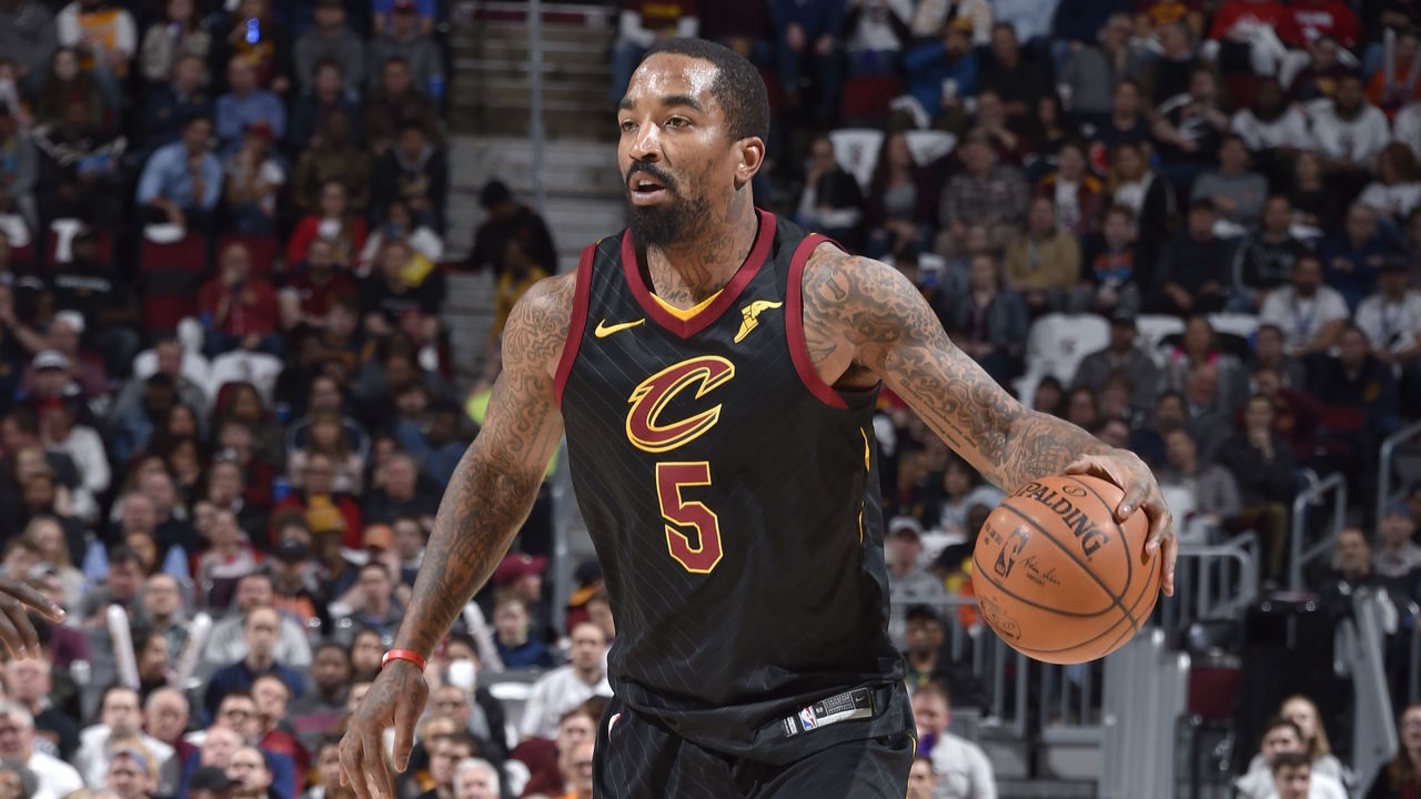 CLEVELAND, OH - MARCH 19: JR Smith #5 of the Cleveland Cavaliers handles the ball against the Milwaukee Bucks on March 19, 2018 at Quicken Loans Arena in Cleveland, Ohio. Mandatory Copyright Notice: Copyright 2018 NBAE