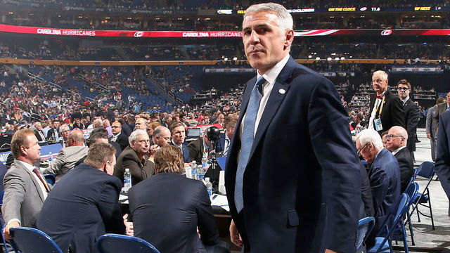 BUFFALO, NY - JUNE 24: General manager Ron Francis of the Carolina Hurricanes walks to the stage during round one of the 2016 NHL Draft at First Niagara Center on June 24, 2016 in Buffalo, New York.