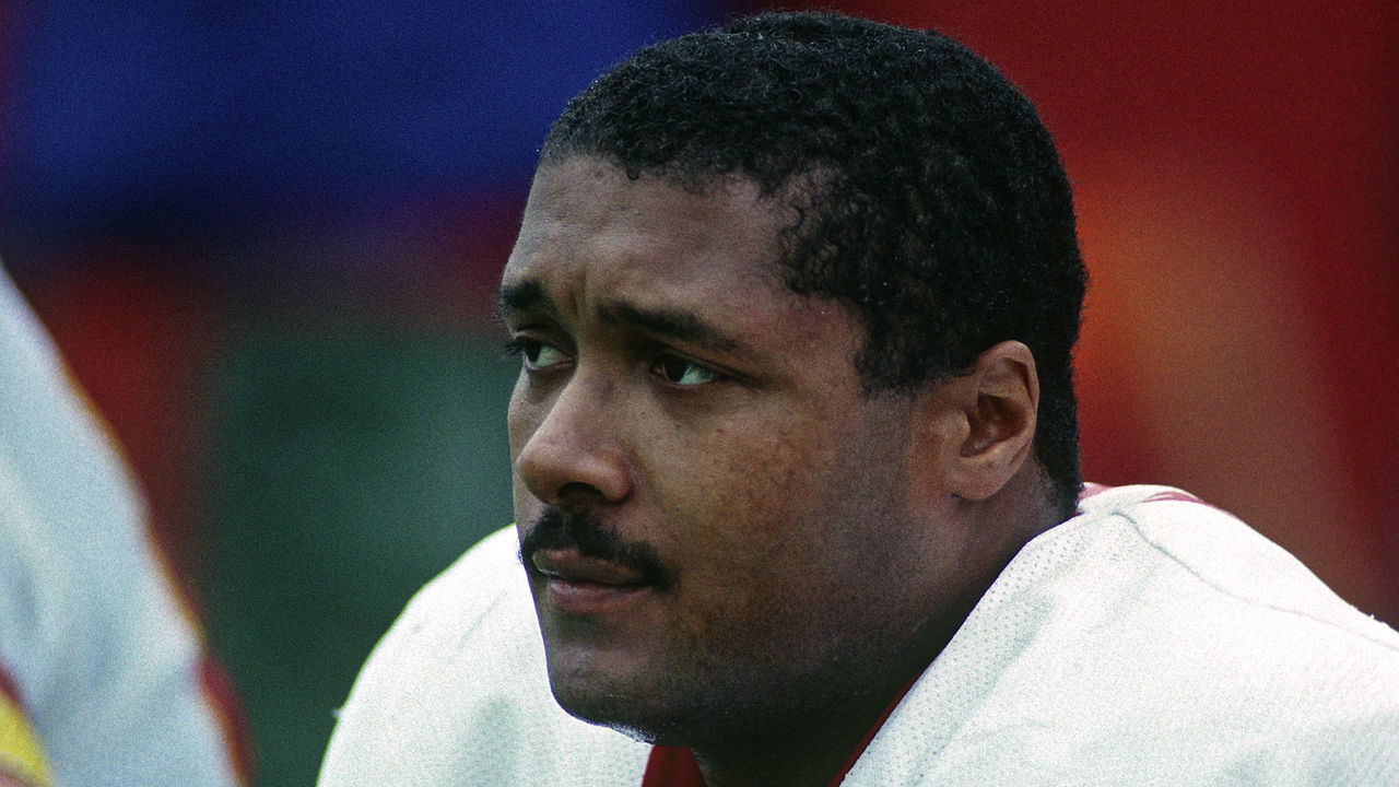 ORCHARD PARK, NY - NOVEMBER 1: Offensive lineman Mark May #73 of the Washington Redskins looks on from the sideline during a game against the Buffalo Bills at Rich Stadium on November 1, 1987 in Orchard Park, New York. *** Local Caption *** Mark May