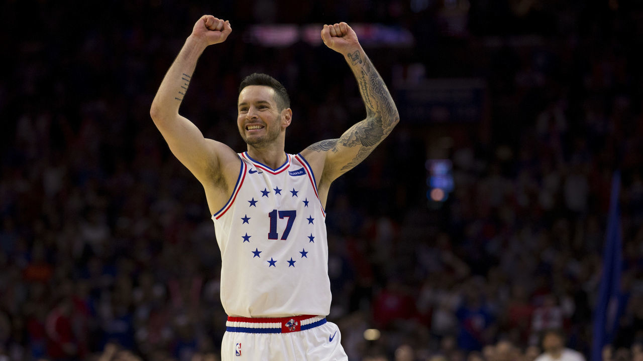 PHILADELPHIA, PA - MAY 09: JJ Redick #17 of the Philadelphia 76ers reacts against the Toronto Raptors in the third quarter of Game Six of the Eastern Conference Semifinals at the Wells Fargo Center on May 9, 2019 in Philadelphia, Pennsylvania. The 76ers defeated the Raptors 112-101.