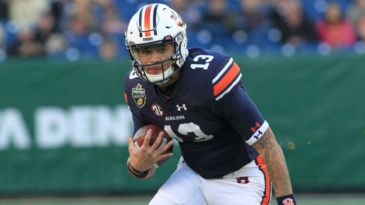 NASHVILLE, TN - DECEMBER 28: Auburn Tigers quarterback Joey Gatewood (13) scrabbles out of the pocket during the 2018 Franklin American Mortgage Bowl between the Auburn Tigers and Purdue Boilermakers, December 28, 2018, at Nissan Stadium in Nashville, Tennessee.