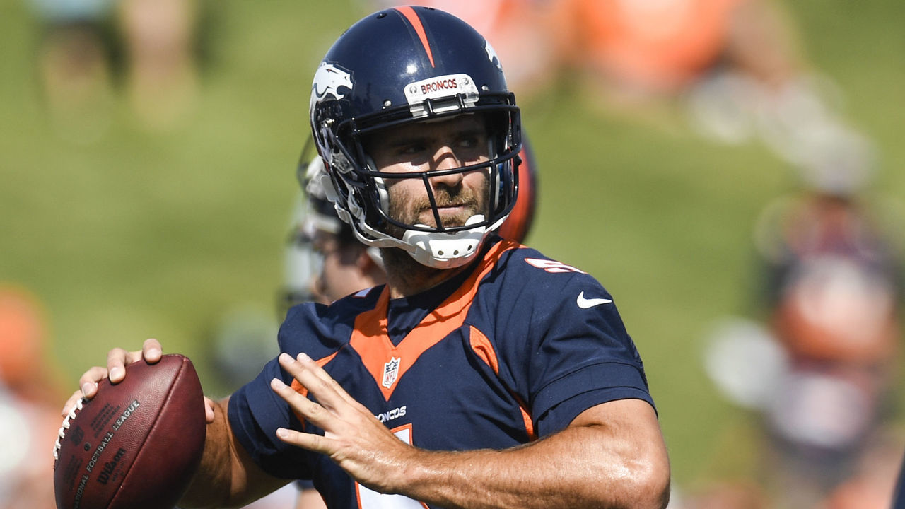 CENTENNIAL, CO - JULY 18: Joe Flacco (5) works through drills during Denver Broncos training camp on Thursday, July 18, 2019.