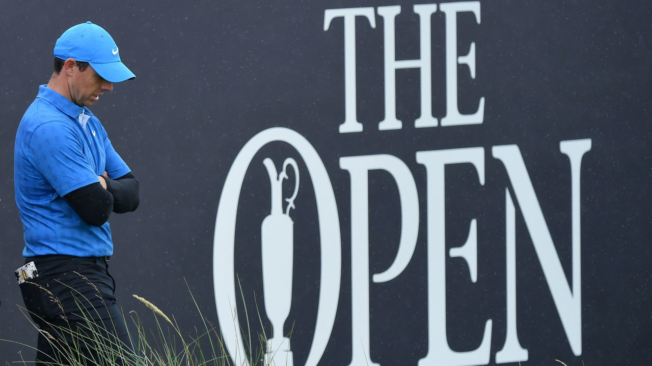 PORTRUSH, NORTHERN IRELAND - JULY 18: Rory McIlroy of Northern Ireland reacts on the 18th hole during the first round of the 148th Open Championship held on the Dunluce Links at Royal Portrush Golf Club on July 18, 2019 in Portrush, United Kingdom.