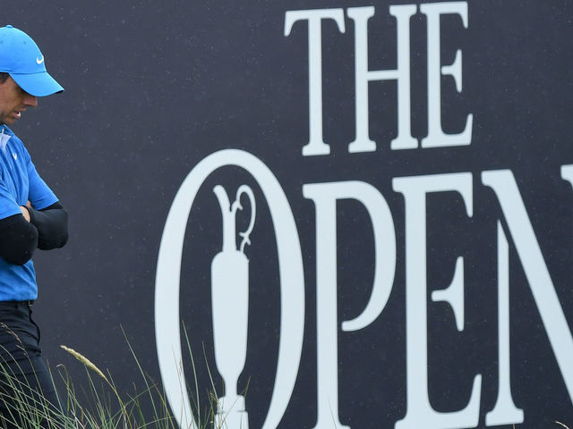 PORTRUSH, NORTHERN IRELAND - JULY 18: Rory McIlroy of Northern Ireland reacts on the 18th hole during the first round of the 148th Open Championship held on the Dunluce Links at Royal Portrush Golf Club on July 18, 2019 in Portrush, United Kingdom.