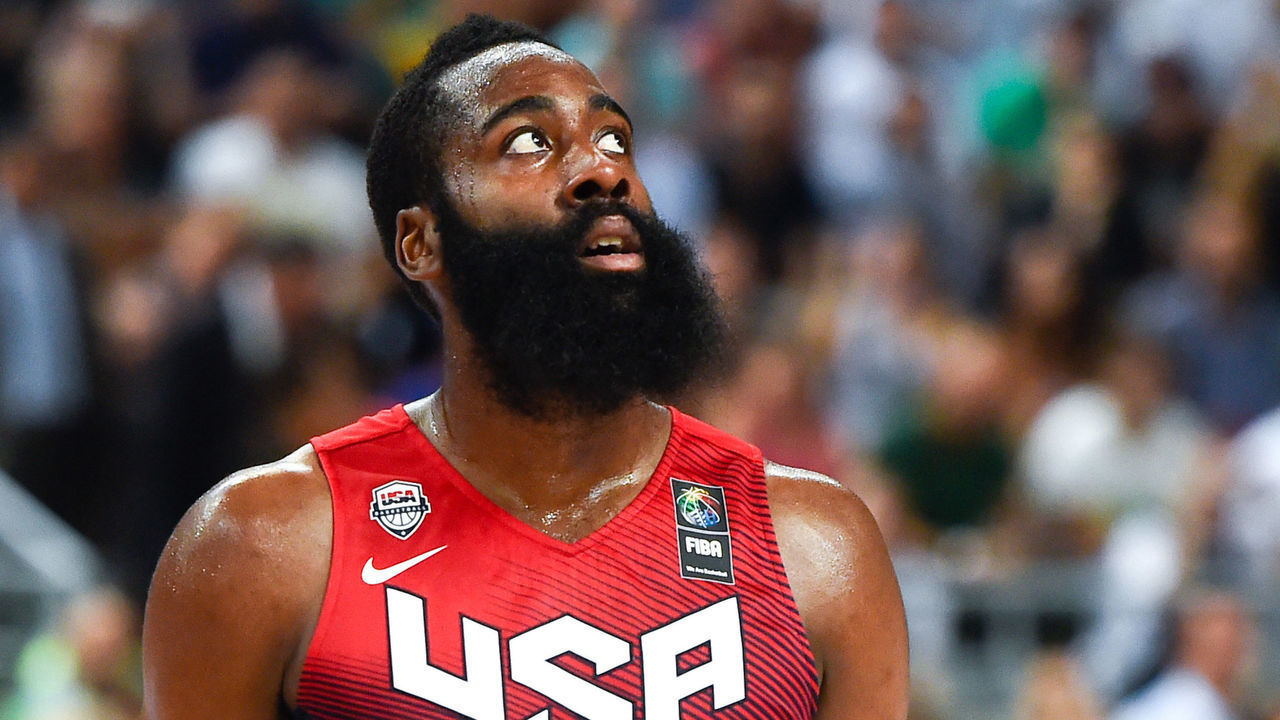 BARCELONA, SPAIN - SEPTEMBER 09: James Harden #13 of the USA Basketball Men's National Team looks on during 2014 FIBA Basketball World Cup quarter-final match between Lithuania and Turkey at Palau Sant Jordi on September 9, 2014 in Barcelona, Spain.