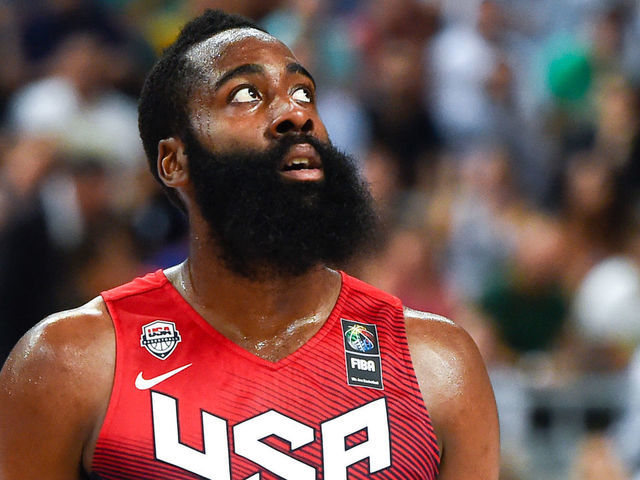 BARCELONA, SPAIN - SEPTEMBER 09: James Harden #13 of the USA Basketball Men's National Team looks on during 2014 FIBA Basketball World Cup quarter-final match between Lithuania and Turkey at Palau Sant Jordi on September 9, 2014 in Barcelona, Spain.