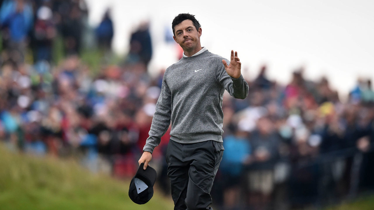 PORTRUSH, NORTHERN IRELAND - JULY 19: Rory McIlroy waves to the crowds on the 18th green during the second round of the 148th Open Championship held on the Dunluce Links at Royal Portrush Golf Club on July 19, 2019 in Portrush, United Kingdom.