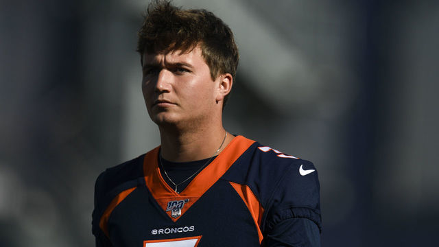 CENTENNIAL, CO - JULY 18: Drew Lock (3) of the Denver Broncos takes the field during Denver Broncos training camp on Thursday, July 18, 2019.