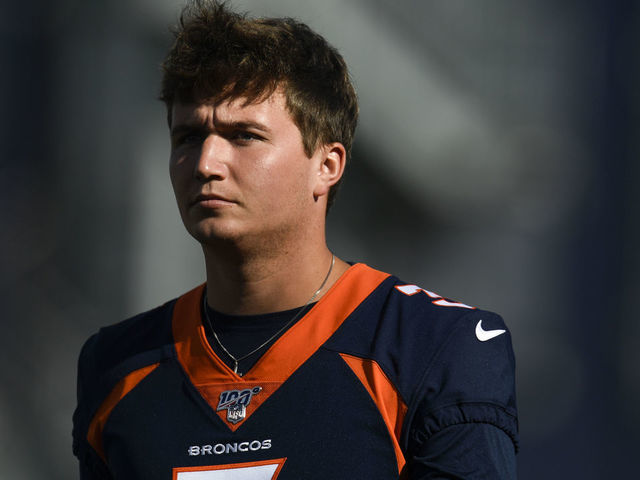 CENTENNIAL, CO - JULY 18: Drew Lock (3) of the Denver Broncos takes the field during Denver Broncos training camp on Thursday, July 18, 2019.