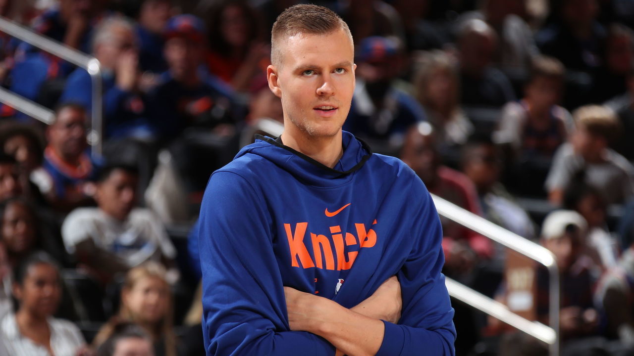NEW YORK, NY - SEPTEMBER 29: Kristaps Porzingis #6 of the New York Knicks looks on during their Open Practice on September 29, 2018 at Madison Square Garden in New York City, New York. Mandatory Copyright Notice: Copyright 2018 NBAE