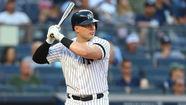 NEW YORK, NEW YORK - JULY 19: Luke Voit #45 of the New York Yankees in action against the Colorado Rockies at Yankee Stadium on July 19, 2019 in New York City. New York Yankees defeated the Colorado Rockies 8-2.