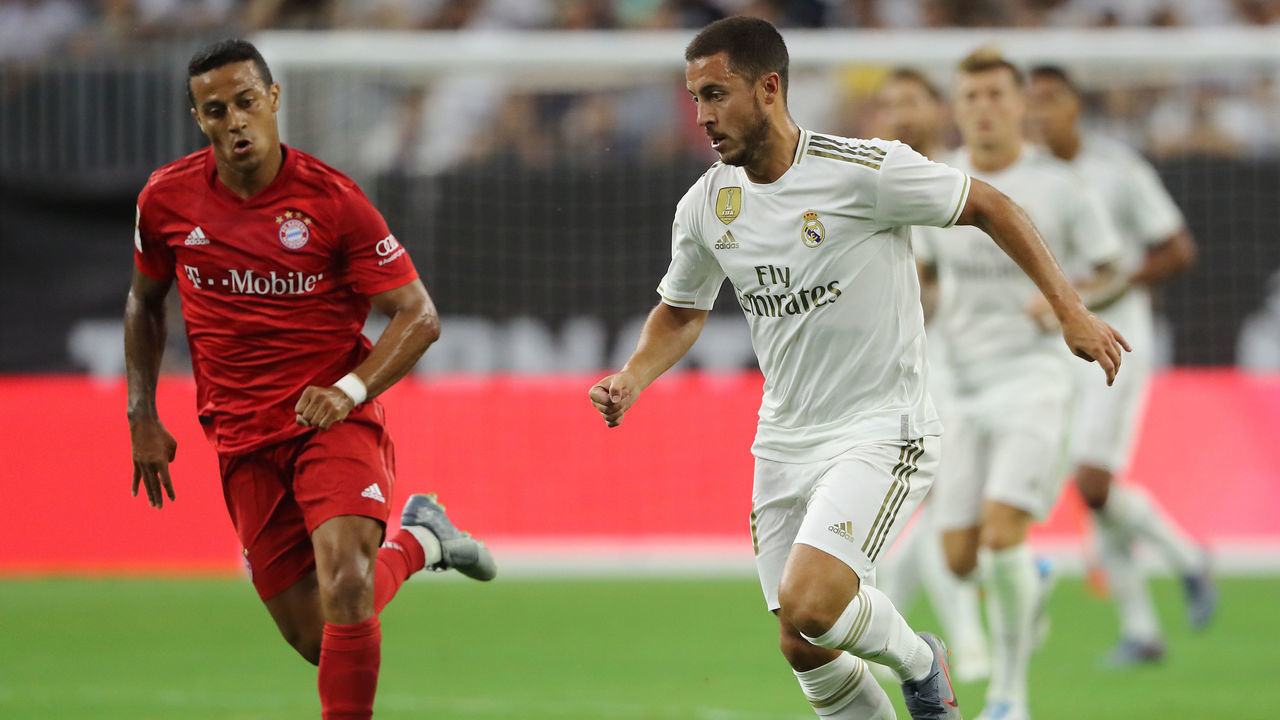 HOUSTON, TX - JULY 20: Eden Hazard of Real Madrid during the 2019 International Champions Cup match between FC Bayern Munich and Real Madrid at NRG Stadium on July 20, 2019 in Houston, Texas.
