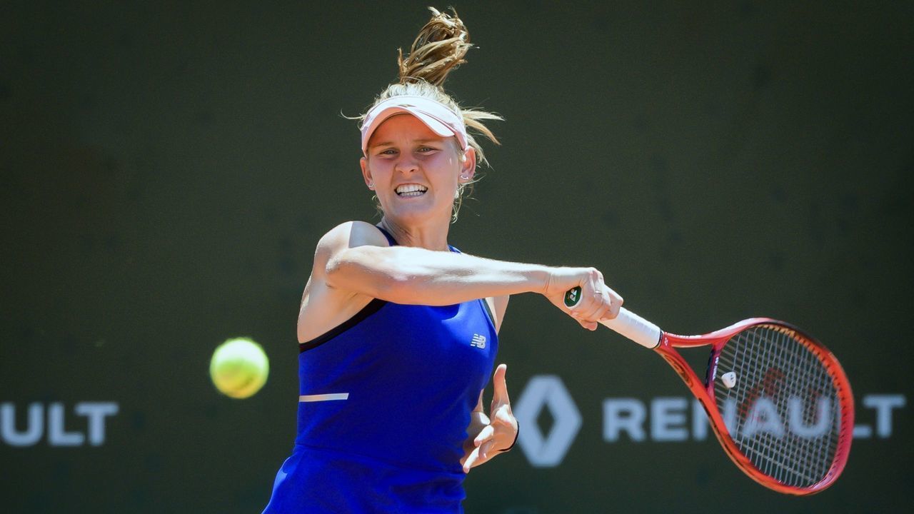 France's Fiona Ferro returns a ball to compatriot Alize Cornet during their final match at the Ladies Open Lausanne WTA tennis tournament on July 21, 2019 in Lausanne.