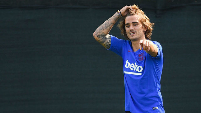 BARCELONA, SPAIN - JULY 15: Antoine Griezmann of FC Barcelona reacts during a training session at Ciutat Esportiva of Sant Joan Despi on July 15, 2019 in Barcelona, Spain.