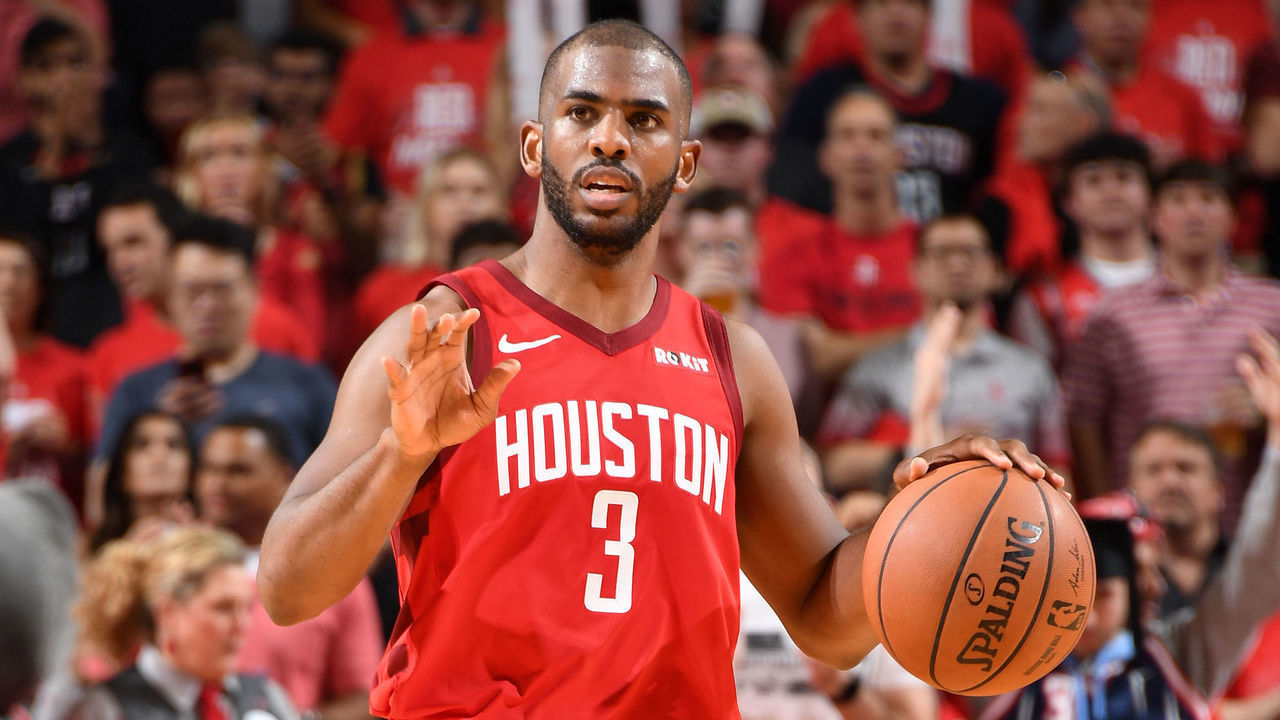 HOUSTON, TX - MAY 10: Chris Paul #3 of the Houston Rockets handles the ball against the Golden State Warriors during Game Six of the Western Conference Semifinals of the 2019 NBA Playoffs on May 10, 2019 at the Toyota Center in Houston, Texas. NOTE TO USER: User expressly acknowledges and agrees that, by downloading and/or using this photograph, user is consenting to the terms and conditions of the Getty Images License Agreement. Mandatory Copyright Notice: Copyright 2019 NBAE