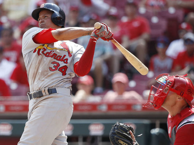 CINCINNATI, OH - JULY 21: Yairo Munoz #34 of the St. Louis Cardinals hits a solo home run in the ninth inning against the Cincinnati Reds at Great American Ball Park on July 21, 2019 in Cincinnati, Ohio. The Cardinals won 3-1.