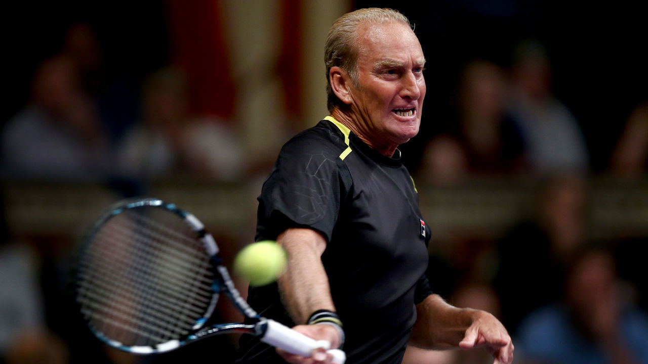 LONDON, ENGLAND - DECEMBER 03: Peter McNamara of Australia plays a forehand during the Mens Doubles match between Mansour Bahrami and Andrew Castle against Pat Cash and Peter McNamara on day one of the Statoil Masters Tennis at the Royal Albert Hall on December 3, 2014 in London, England.