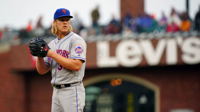 SAN FRANCISCO, CA - JULY 18: Noah Syndergaard #34 of the New York Mets pitches against the San Francisco Giants at Oracle Park on Thursday, July 18, 2019 in San Francisco, California.