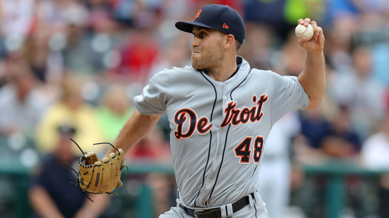 CLEVELAND, OH - JULY 18: Detroit Tigers starting pitcher Matthew Boyd (48) delivers a pitch to the plate during the first inning of the Major League Baseball game between the Detroit Tigers and Cleveland Indians on July 18, 2019, at Progressive Field in Cleveland, OH.