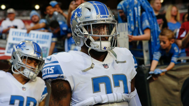 GLENDALE, AZ - DECEMBER 09: Detroit Lions cornerback Darius Slay (23) runs onto the field before the NFL football game between the Detroit Lions and the Arizona Cardinals on December 9, 2018 at State Farm Stadium in Glendale, Arizona.