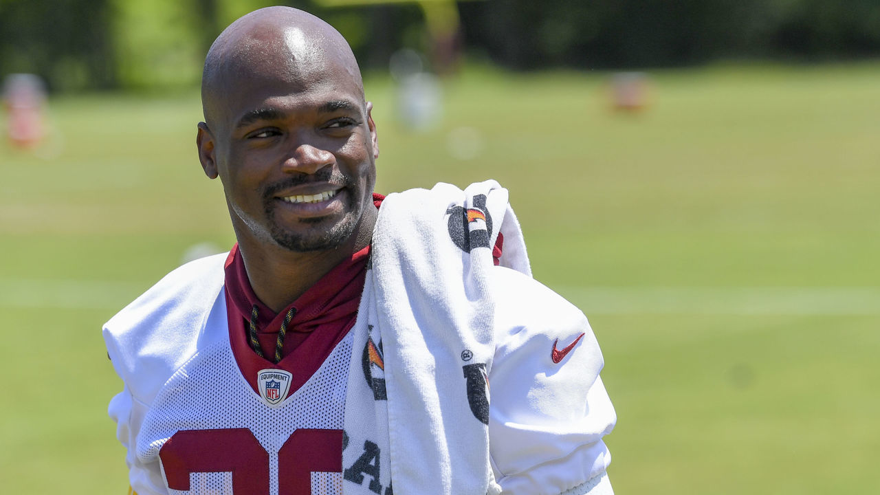 ASHBURN, VA - JUNE 4: Washington Redskins running back Adrian Peterson (26) walks off the field after practice during mini camp at Redskins Park.