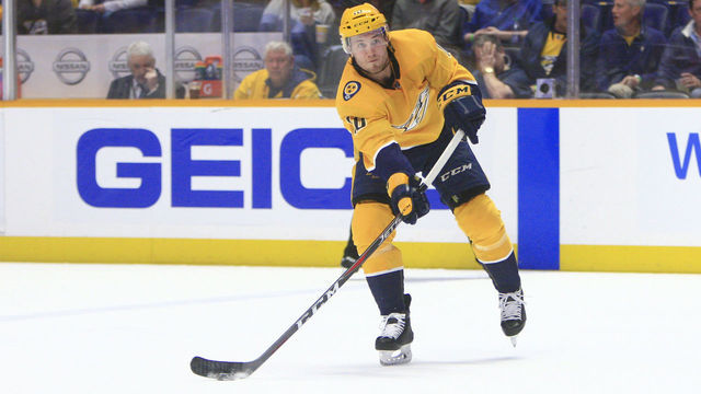 NASHVILLE, TN - MARCH 09: Nashville Predators winger Colton Sissons (10) is shown during the NHL game between the Nashville Predators and Carolina Hurricanes, held on March 9, 2019, at Bridgestone Arena in Nashville, Tennessee.