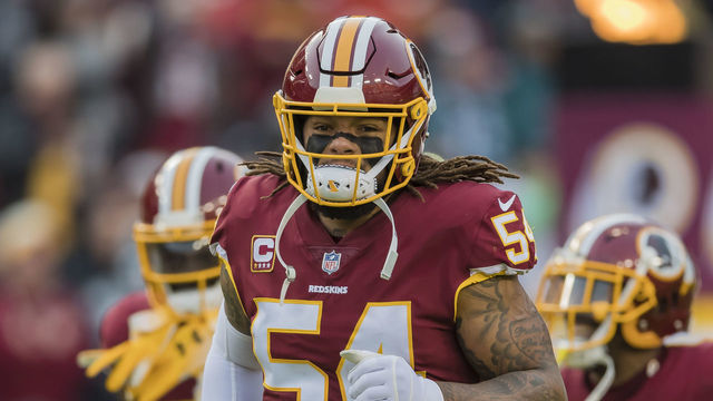 LANDOVER, MD - DECEMBER 30: Mason Foster #54 of the Washington Redskins takes the field before the game against the Philadelphia Eagles at FedExField on December 30, 2018 in Landover, Maryland.