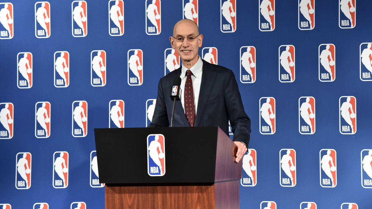 LAS VEGAS - JULY 9: NBA Commissioner Adam Silver speaks to the media after the Board of Governors meetings to discuss the approval of Coach's challenge and use of NBA Replay Center to initiate instant replay on July 9, 2019 at the Encore Hotel in Las Vegas, Nevada. NOTE TO USER: User expressly acknowledges and agrees that, by downloading and/or using this photograph, user is consenting to the terms and conditions of the Getty Images License Agreement. Mandatory Copyright Notice: Copyright 2019 NBAE
