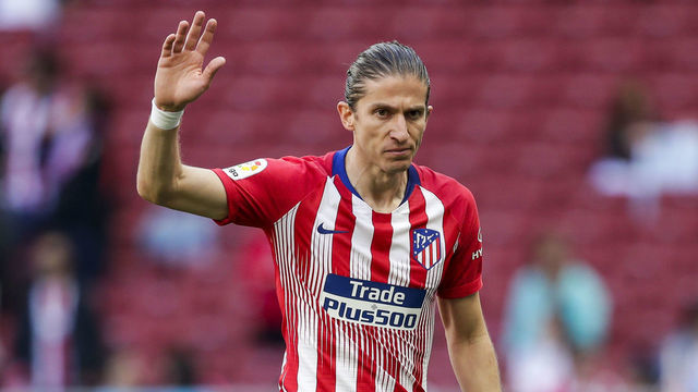 MADRID, SPAIN - APRIL 27: Filipe Luis of Atletico Madrid during the La Liga Santander match between Atletico Madrid v Real Valladolid at the Estadio Wanda Metropolitano on April 27, 2019 in Madrid Spain