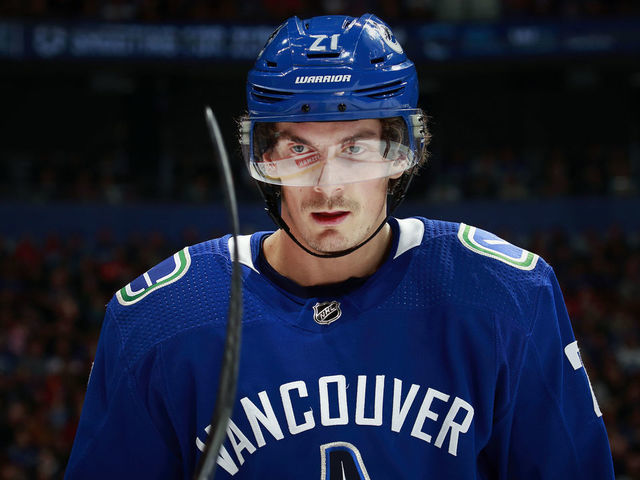 VANCOUVER, BC - JANUARY 16: Loui Eriksson #21 of the Vancouver Canucks skates up ice during their NHL game against the Edmonton Oilers at Rogers Arena January 16, 2019 in Vancouver, British Columbia, Canada. "n