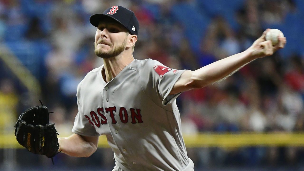 ST. PETERSBURG, FLORIDA - JULY 23: Chris Sale #41 of the Boston Red Sox pitches to the Tampa Bay Rays during the second inning of a baseball game at Tropicana Field on July 23, 2019 in St. Petersburg, Florida.