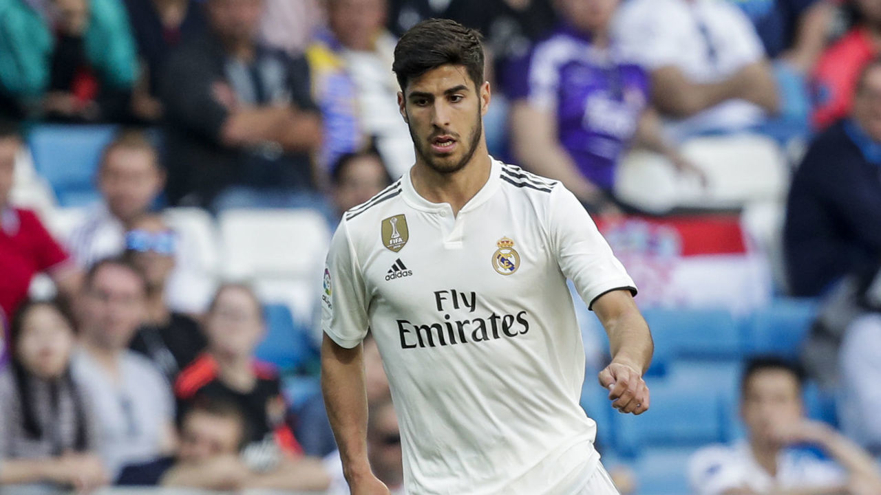 MADRID, SPAIN - MAY 5: Marco Asensio of Real Madrid during the La Liga Santander match between Real Madrid v Villarreal at the Santiago Bernabeu on May 5, 2019 in Madrid Spain