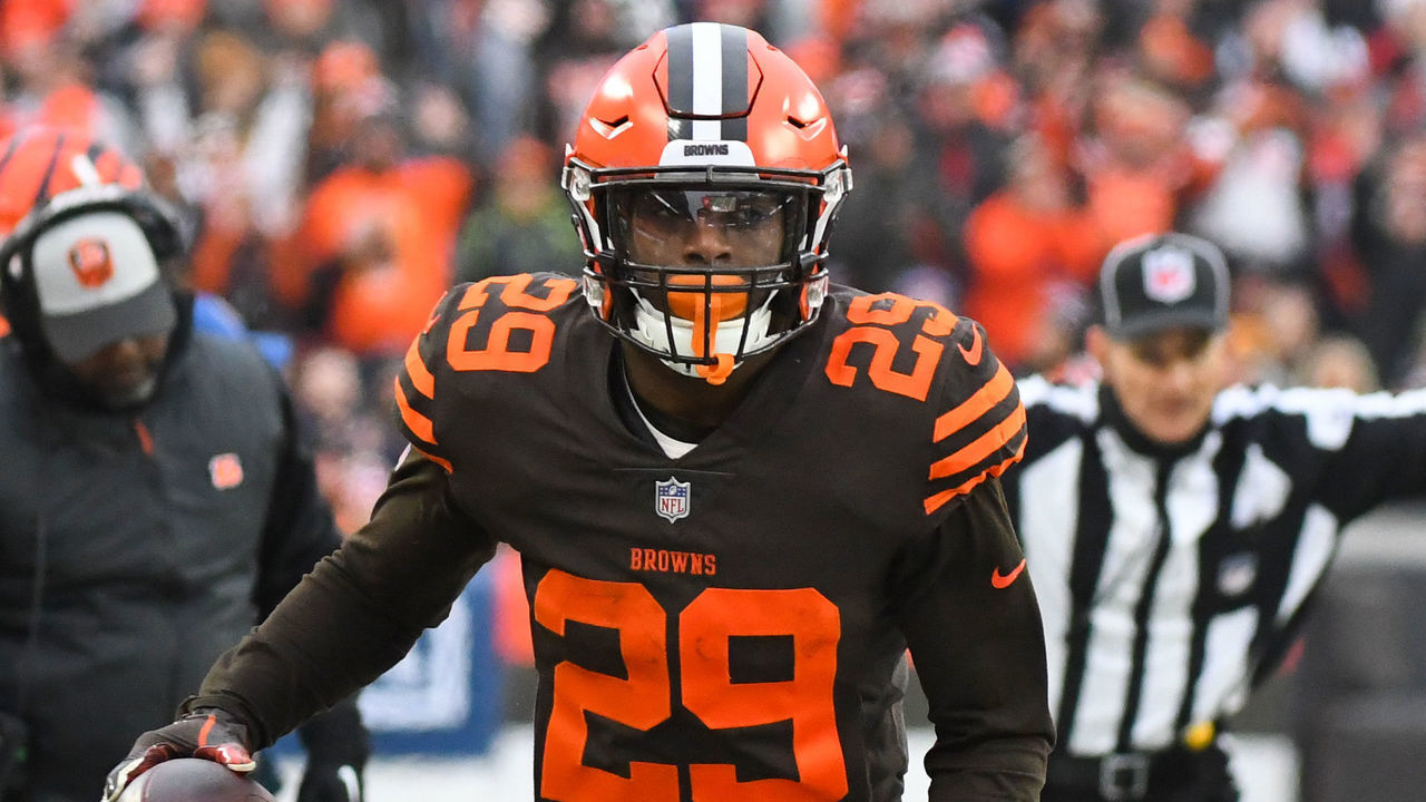 CLEVELAND, OH - DECEMBER 23, 2018: Running back Duke Johnson #29 of the Cleveland Browns is knocked out of bounds in the fourth quarter of a game against the Cincinnati Bengals on December 23, 2018 at FirstEnergy Stadium in Cleveland, Ohio. Cleveland won 26-18. (Photo by: 2018 Nick Cammett/Diamond Images/Getty Images)