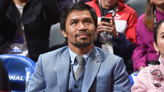 LOS ANGELES, CA - JANUARY 8: Professional Boxer and Senator of the Philippines, Manny Pacquiao, attends the game between the LA Clippers and Charlotte Hornets on January 8, 2019 at STAPLES Center in Los Angeles, California. NOTE TO USER: User expressly acknowledges and agrees that, by downloading and/or using this Photograph, user is consenting to the terms and conditions of the Getty Images License Agreement. Mandatory Copyright Notice: Copyright 2019 NBAE