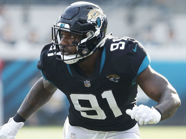 JACKSONVILLE, FL - DECEMBER 02: Yannick Ngakoue #91 of the Jacksonville Jaguars in action during the game against the Indianapolis Colts at TIAA Bank Field on December 2, 2018 in Jacksonville, Florida. The Jaguars won 6-0.