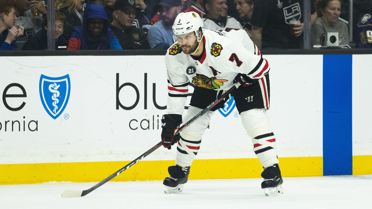 LOS ANGELES, CA - MARCH 30: Chicago Blackhawks defenseman Brent Seabrook (7) during the NHL regular season hockey game against the Los Angeles Kings on Saturday, March 30, 2019 at the Staples Center in Los Angeles, Calif.