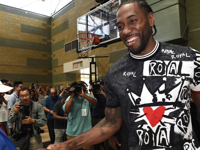 LOS ANGELES, CALIFORNIA - JULY 24: Kawhi Leonard of the Los Angeles Clippers arrives to his introductory press conference at Green Meadows Recreation Center on July 24, 2019 in Los Angeles, California.