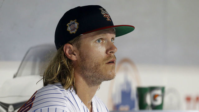 NEW YORK, NEW YORK - JULY 06: Noah Syndergaard #34 of the New York Mets in action against the Philadelphia Phillies at Citi Field on July 06, 2019 in New York City. The Mets defeated the Phillies 6-5.