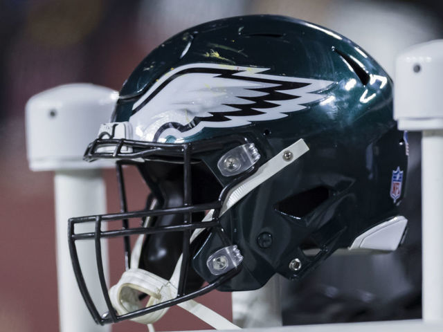 LANDOVER, MD - DECEMBER 30: A general view of a Philadelphia Eagles helmet on the sidelines during the second half against the Washington Redskins at FedExField on December 30, 2018 in Landover, Maryland.