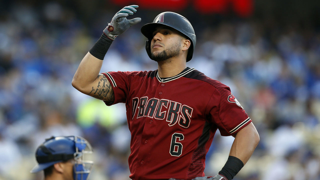 LOS ANGELES, CA - JULY 03: Arizona Diamondbacks left fielder David Peralta (6) reacts after striking out during the game against the Los Angeles Dodgers on July 03, 2019, at Dodger Stadium in Los Angeles, CA.